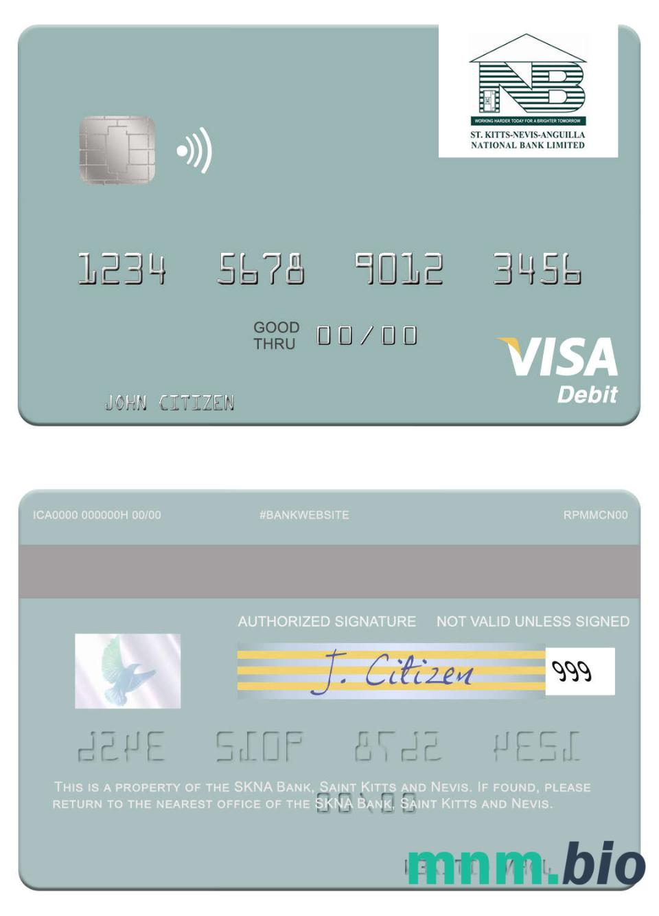 Saint Kitts and Nevis SKNA Bank visa debet karta przykład w formacie PSD